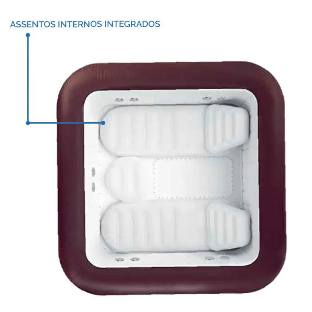 Detalhe dos assentos infláveis e almofadas acolchoadas